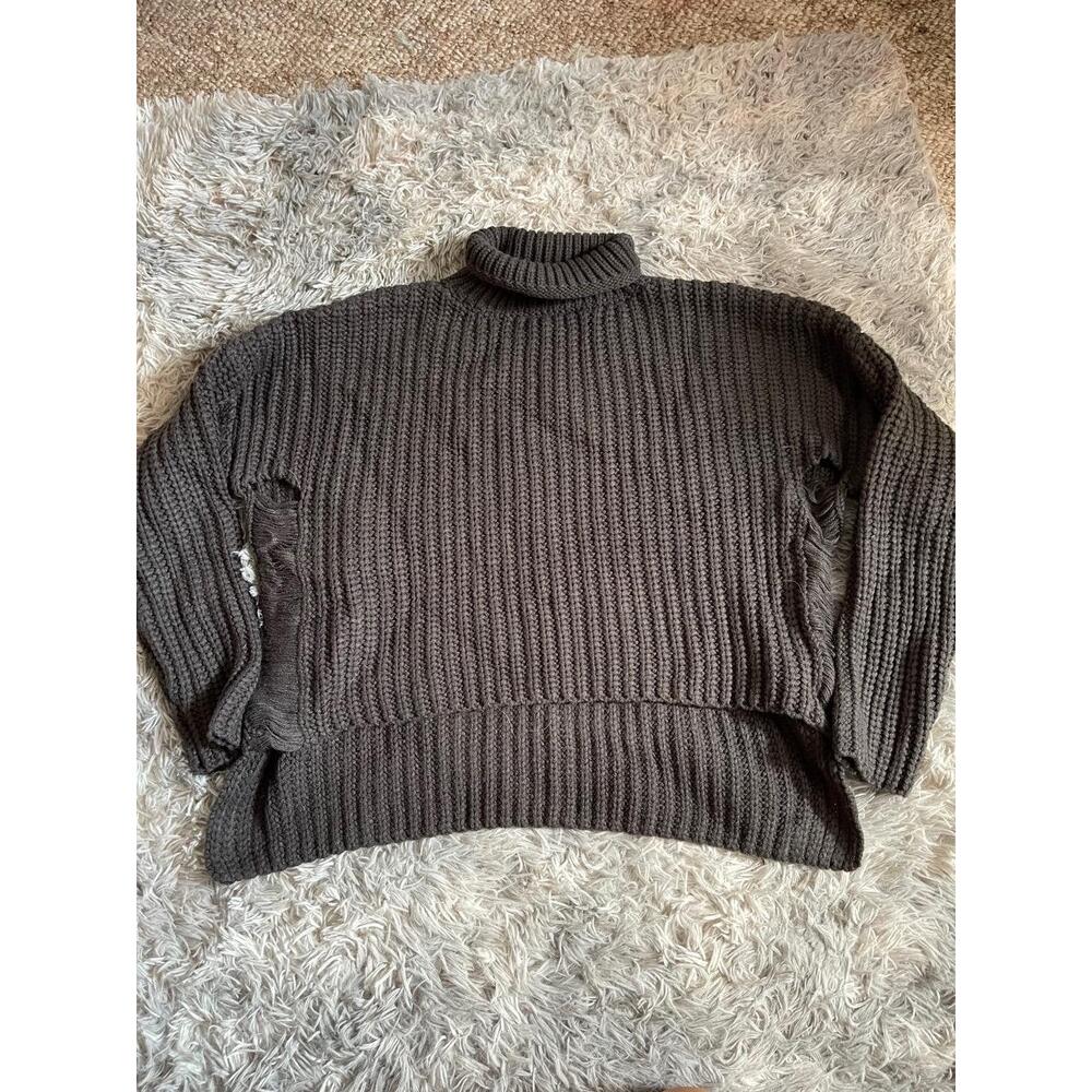 CURRENT MOOD Womens Oversized Sweater XS Dark Grey Turtleneck Ribbed Knit